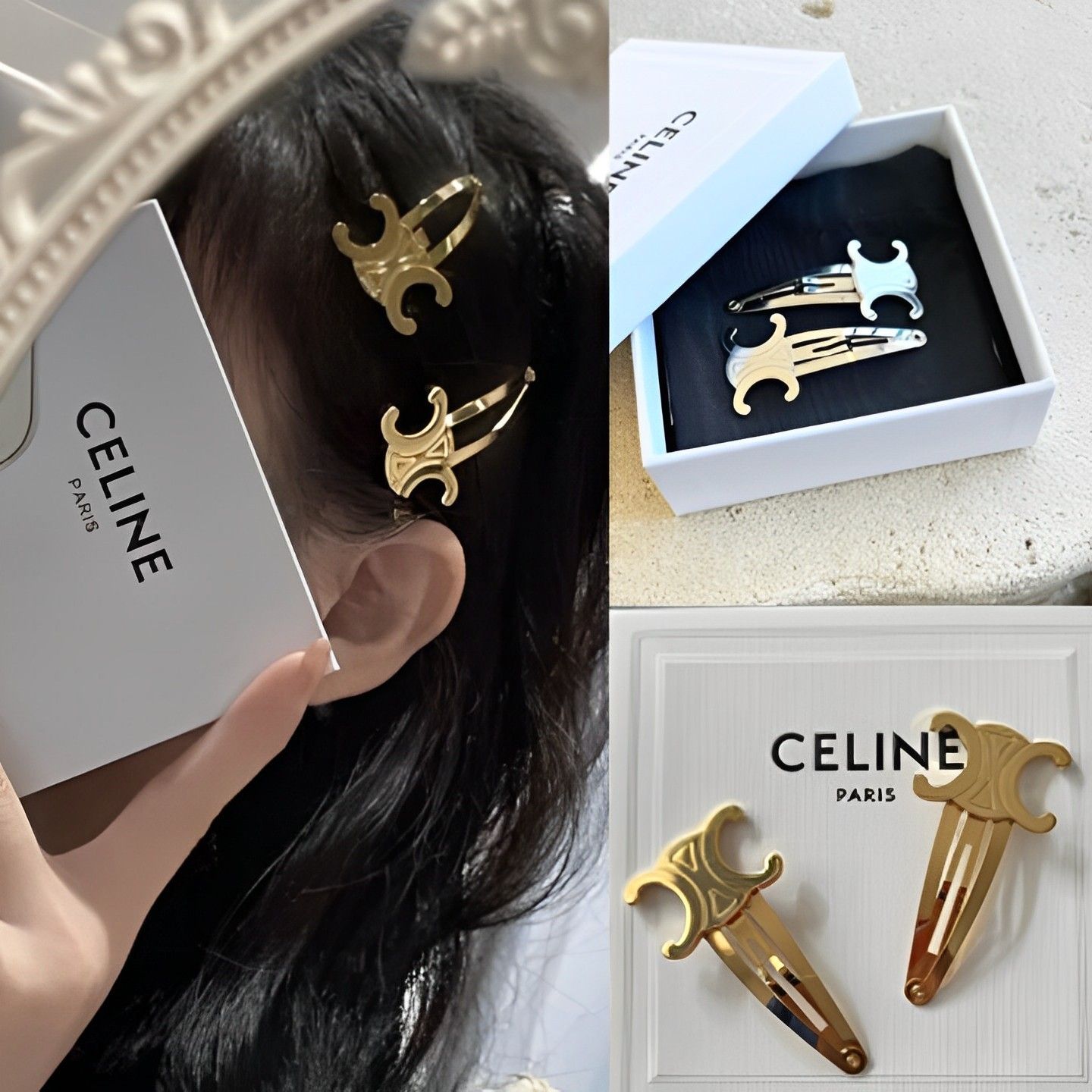 CELINE】トリオンフ スナップヘアクリップ 2点セット (CELINE/ヘア