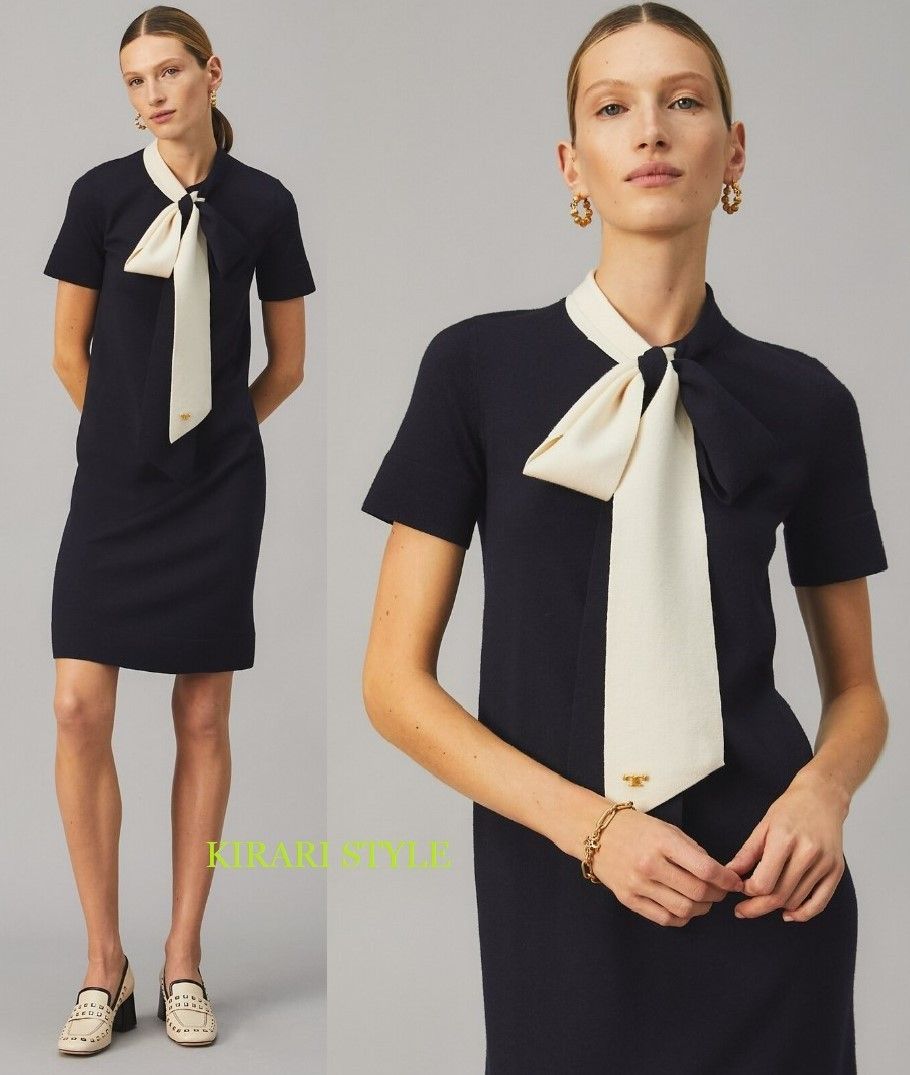 トリーバーチ ネックりぼん ロゴ入り ウール セーターワンピ (Tory