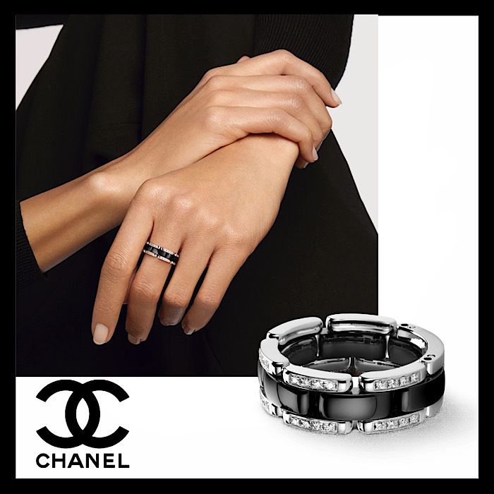 CHANEL ホワイトゴールドダイヤモンド ブラックセラミックリング