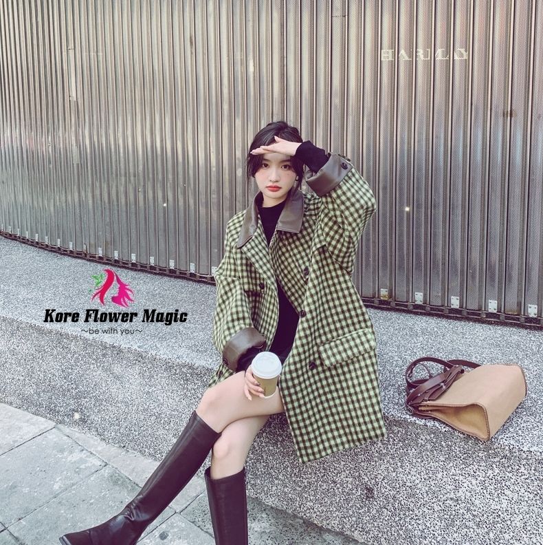 レディース コート チェック柄 レトロ お洒落 ダブルブレスト (コート