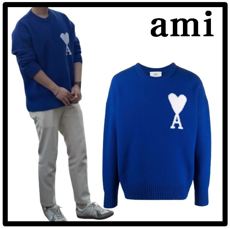 ☆関税込☆アミ☆AMI☆de Coeur Oversize Intarsia Sweater Blue (AMI
