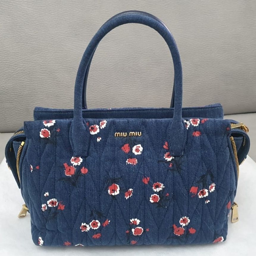 miumiu花柄デニムキルティング☆ハンドバッグ2WAY☆ブルー (MiuMiu