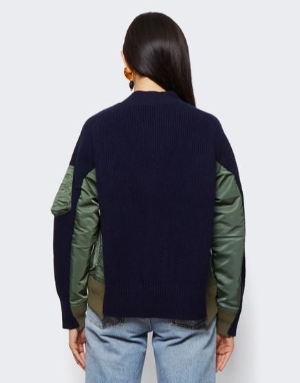 sacai】Nylon Twill x Cotton Knit ドッキング カーディガン (sacai