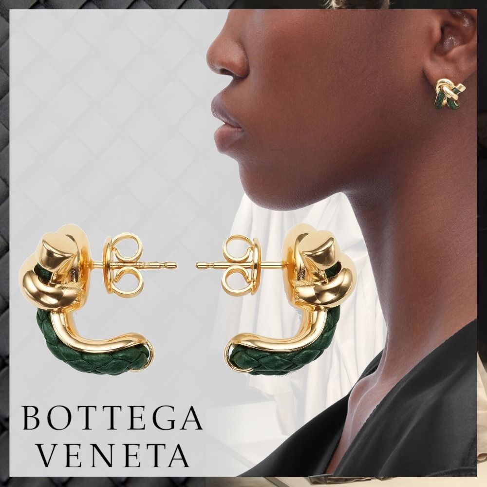 BOTTEGA VENETA KNOT ノット レザー＆シルバー フープピアス 18K