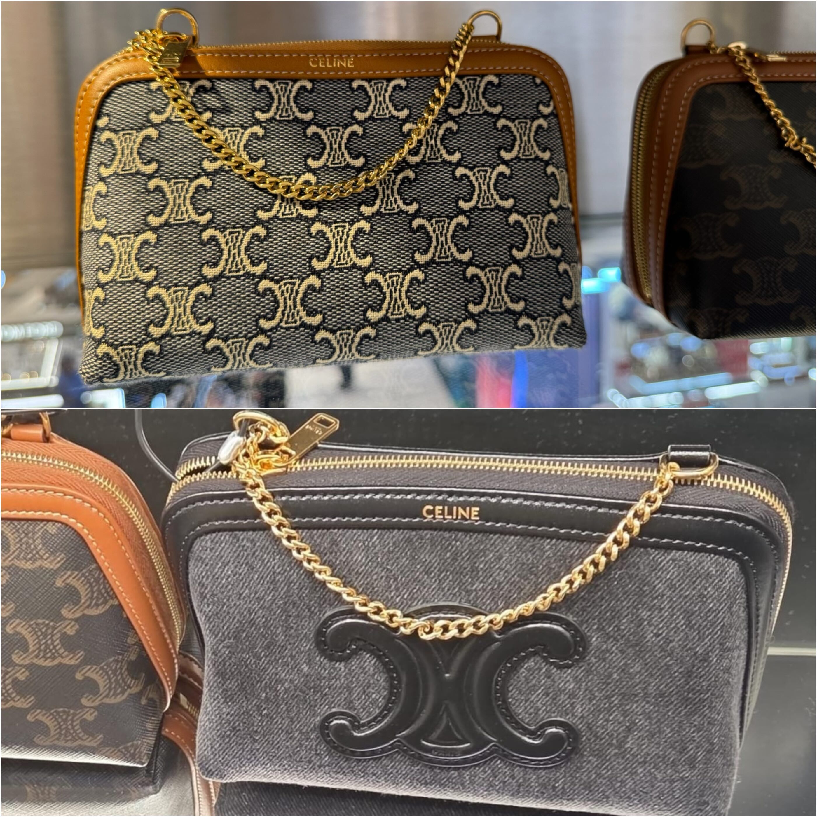 CELINE 【入手困難】チェーン クラッチ☆TEXTILE AND CALFSKIN