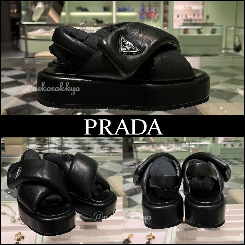 PRADA＊Soft padded leather wedge sandals サンダル 35mm＊送込