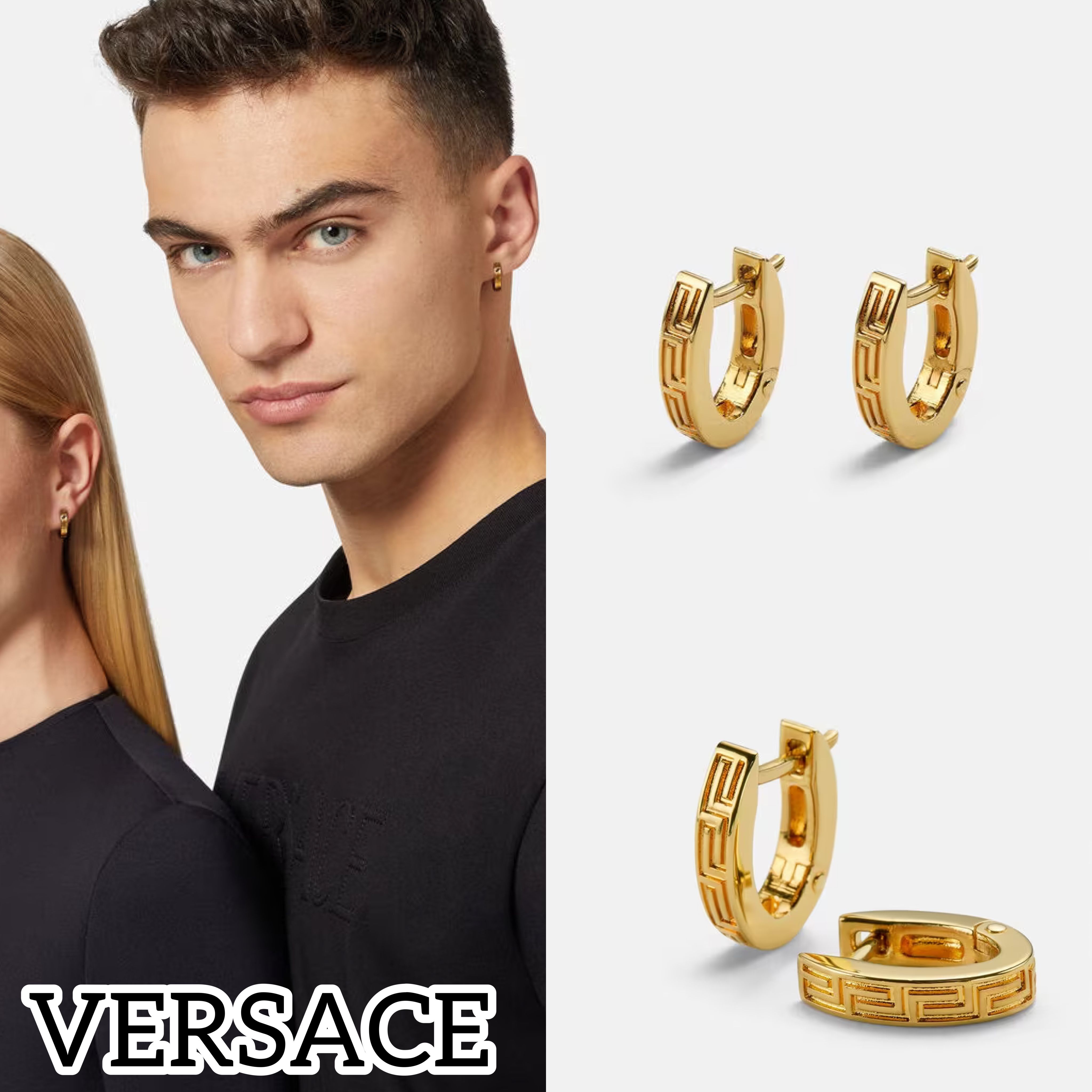 関税込】VERSACE ヴェルサーチェ◇グレカ ロゴ フープ ピアス (VERSACE