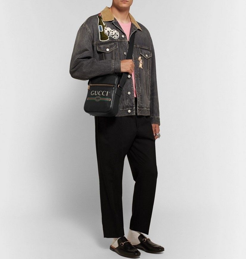 GUCCI ロゴ プリント レザー メッセンジャー バッグ 関税送料込 (GUCCI