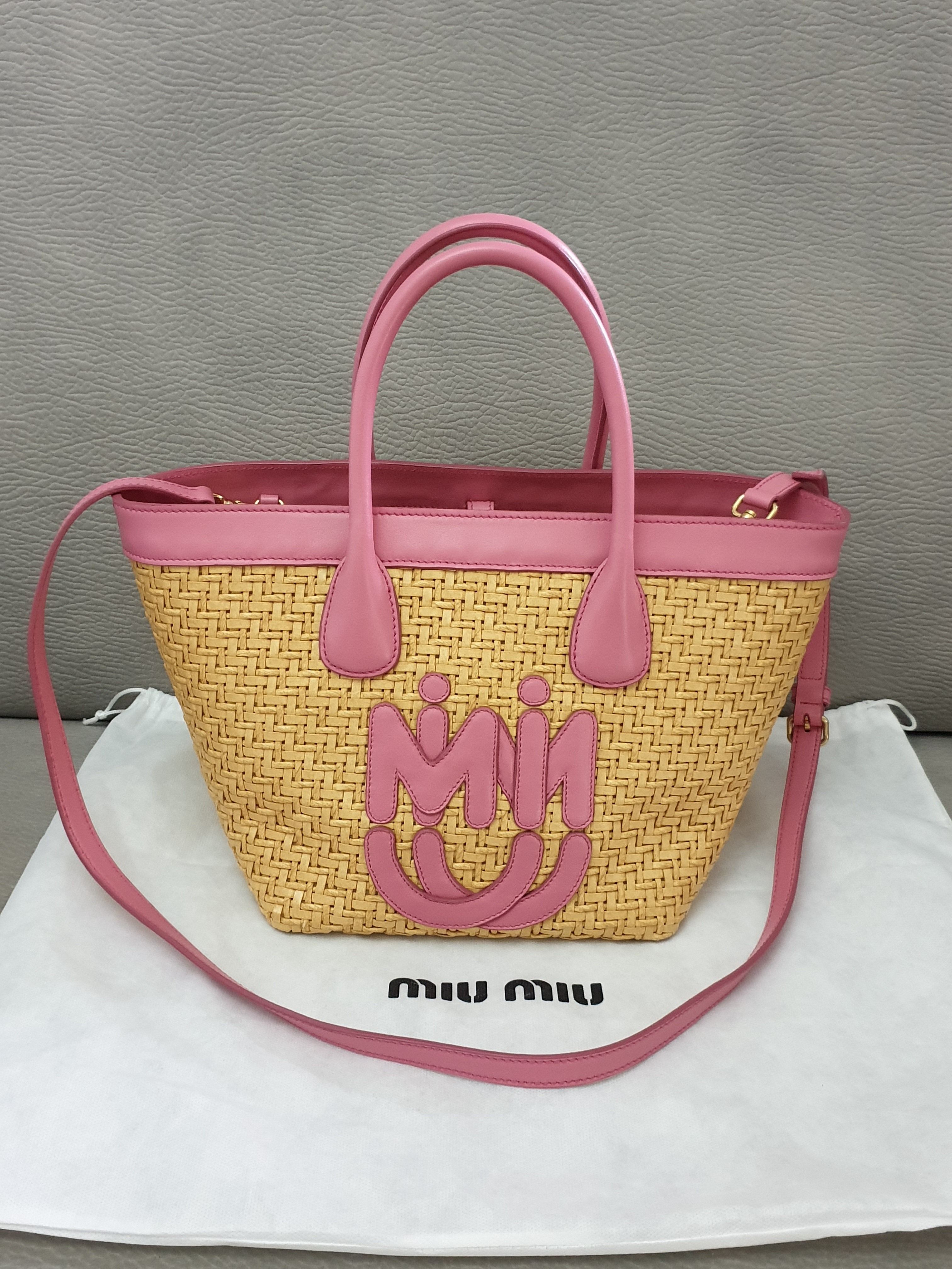 miumiuロゴアップリケ☆ストローカゴトートバッグ2way☆ピンク (MiuMiu