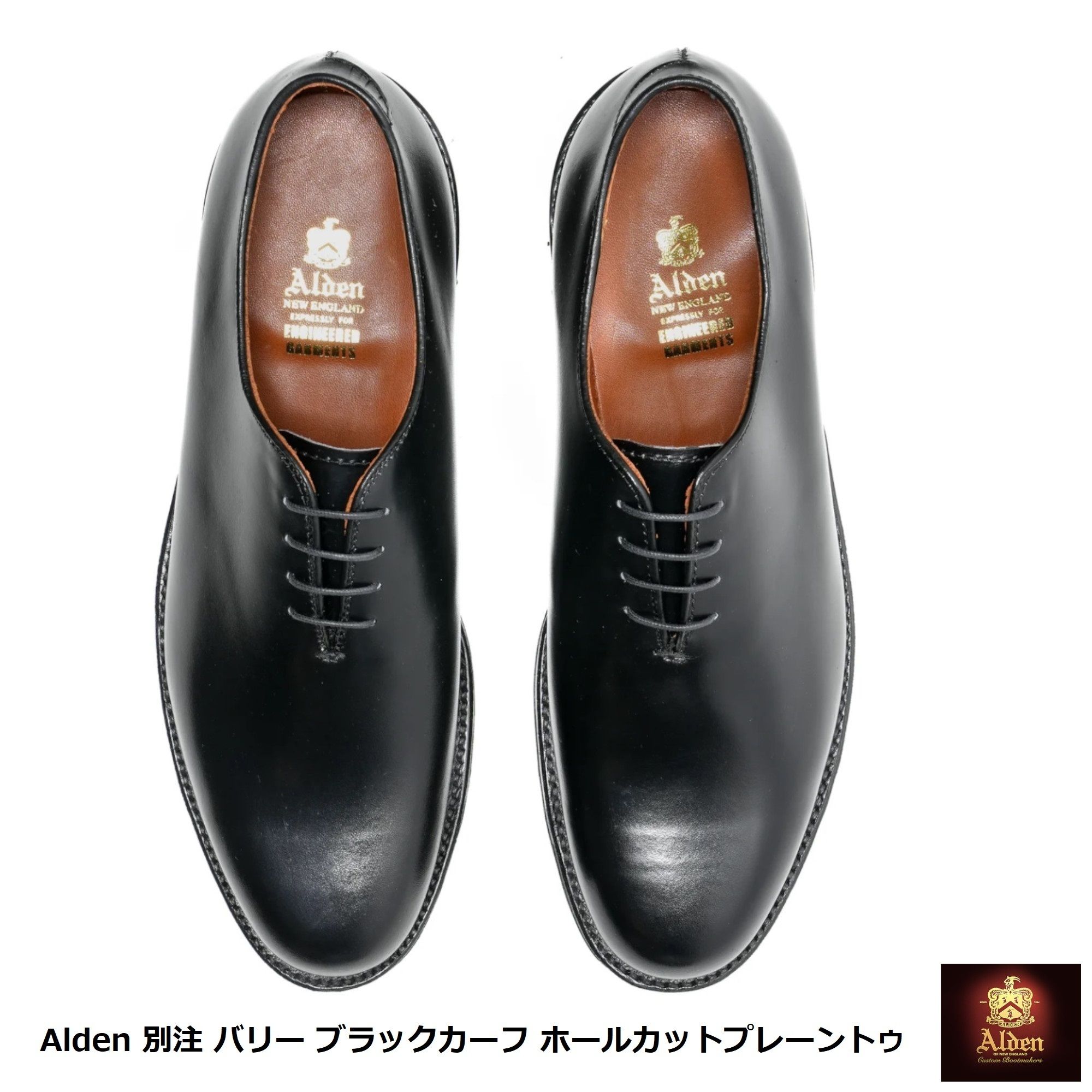 Alden] 別注 バリー ブラックカーフ ホールカットプレーントゥ (ALDEN