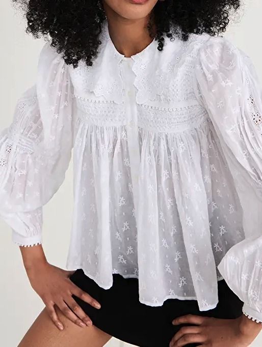 Sea NEW YORK カットワークレースブラウス フリル刺繍 ブラックS Sea