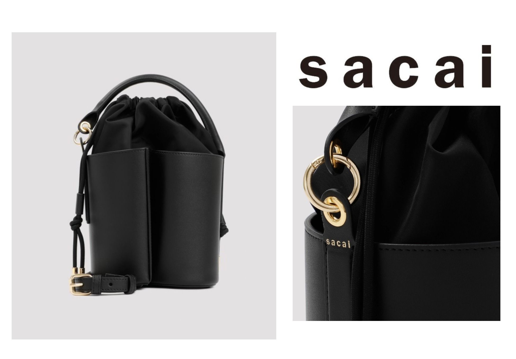 Sacai】ブラック S レザー バスケット バッグ (sacai/ハンドバッグ