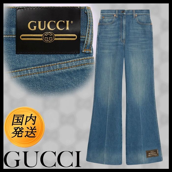 国内発送☆GUCCI】GUCCI ラベル付き デニム フレアパンツ (GUCCI