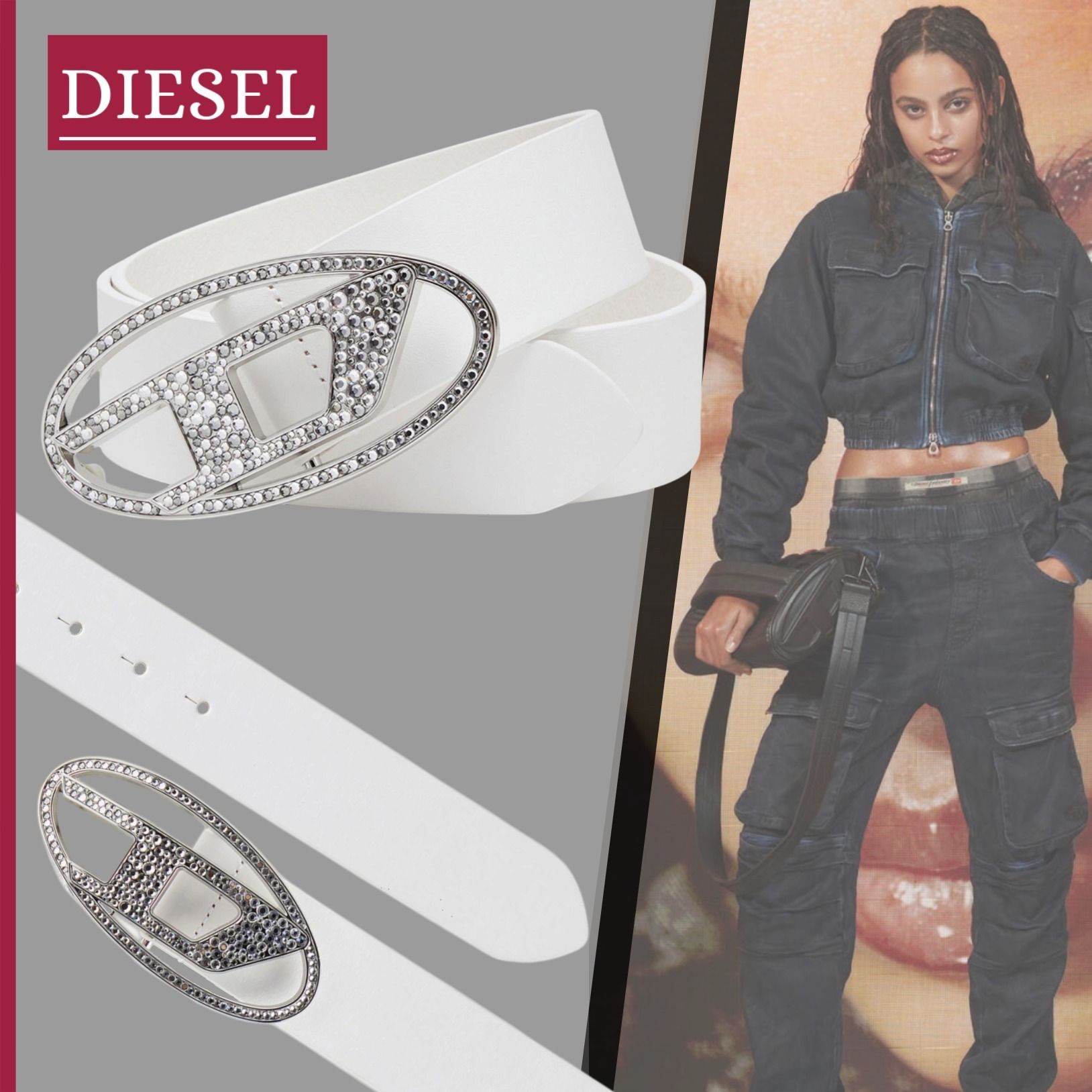 高級感】DIESEL『B-1dr Strass レザーベルト』送料込 (DIESEL/ベルト