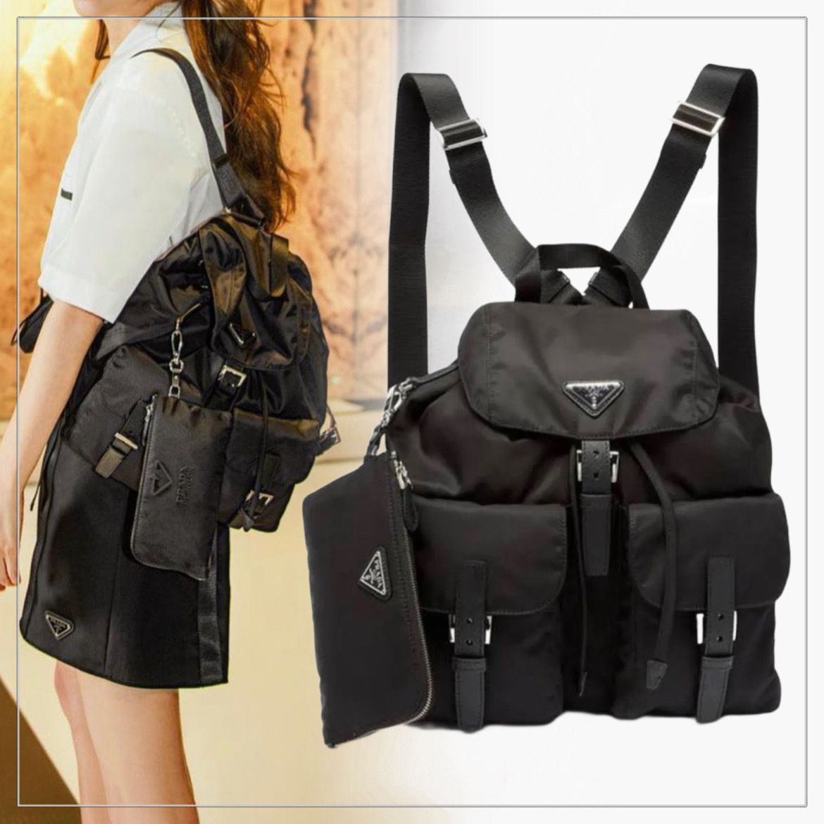 大注目】PRADA◇Re-Nylon ミディアム バックパック ポーチ付き (PRADA