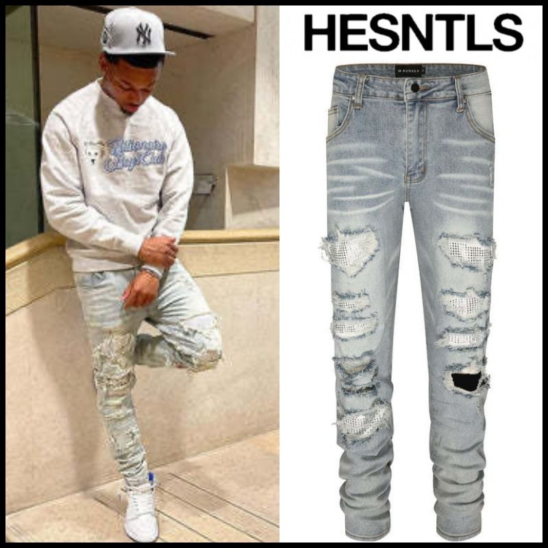 国内発/入手困難【H.ESNTLS】ダメージ スリム デニム ジーンズ
