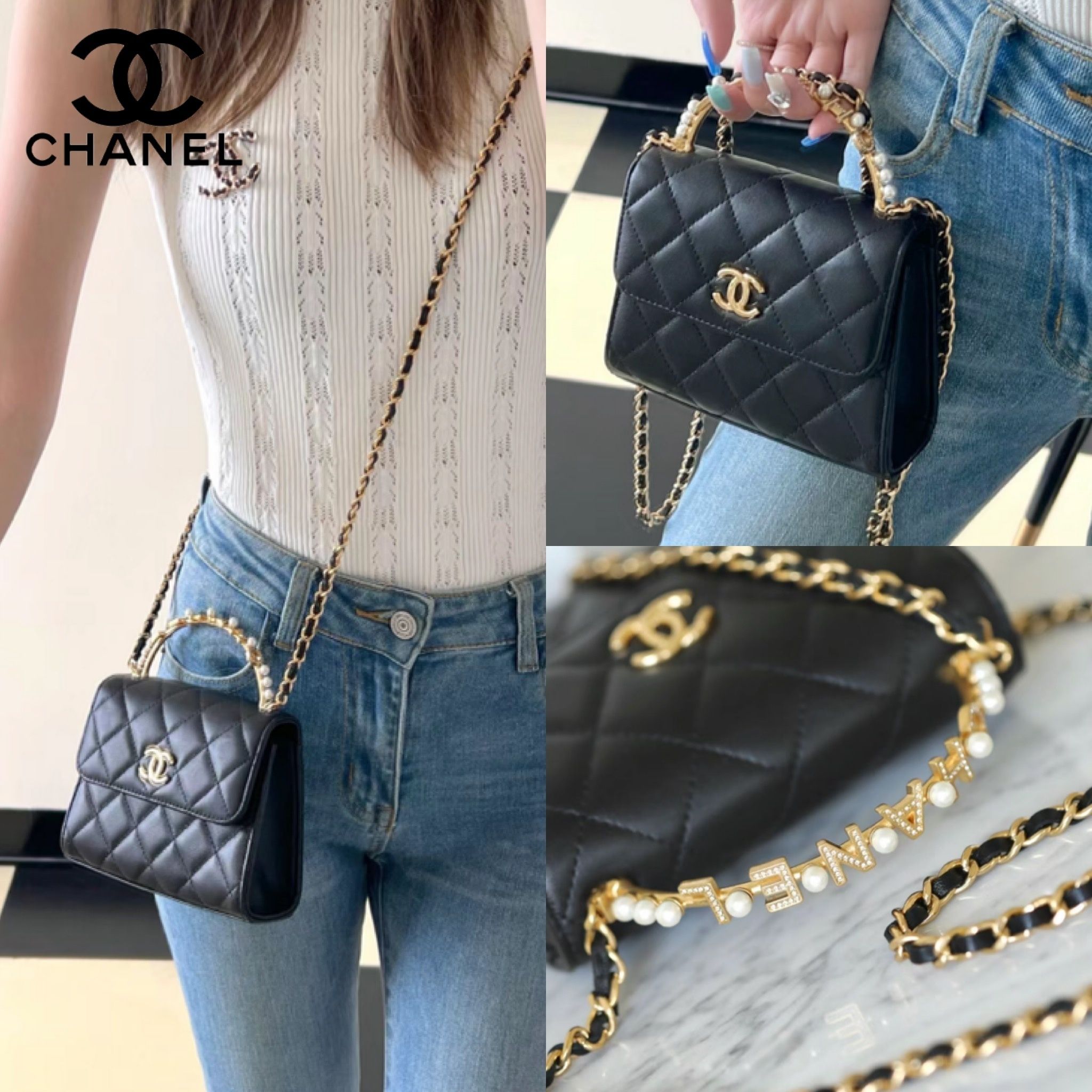 ハンドルのロゴが可愛い♪】CHANEL チェーン クラッチ パール (CHANEL
