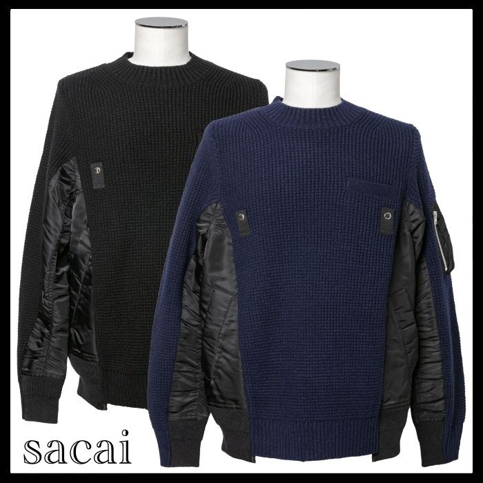 sacai 国内買付 Nylon Twill x Wool Knit Pullover (sacai/ニット