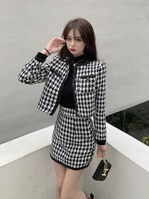 セットアップ 2ピース 千鳥柄 ジャケットxスカート 韓国 (セットアップ