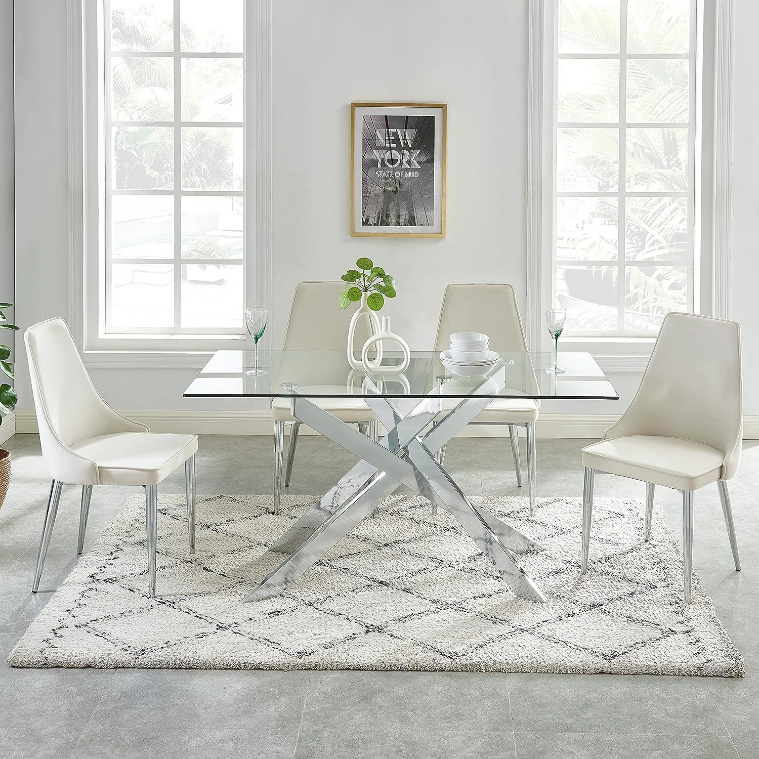 ミッドセンチュリーメタルレッグダイニングテーブル/シルバー (机