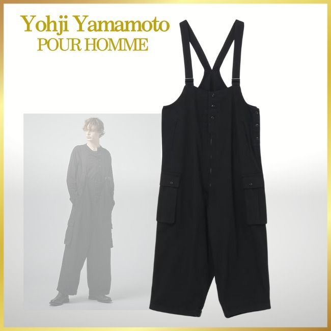 Yohji Yamamoto POUR HOMME ]コットンオーバーオール黒/送料込 (Yohji