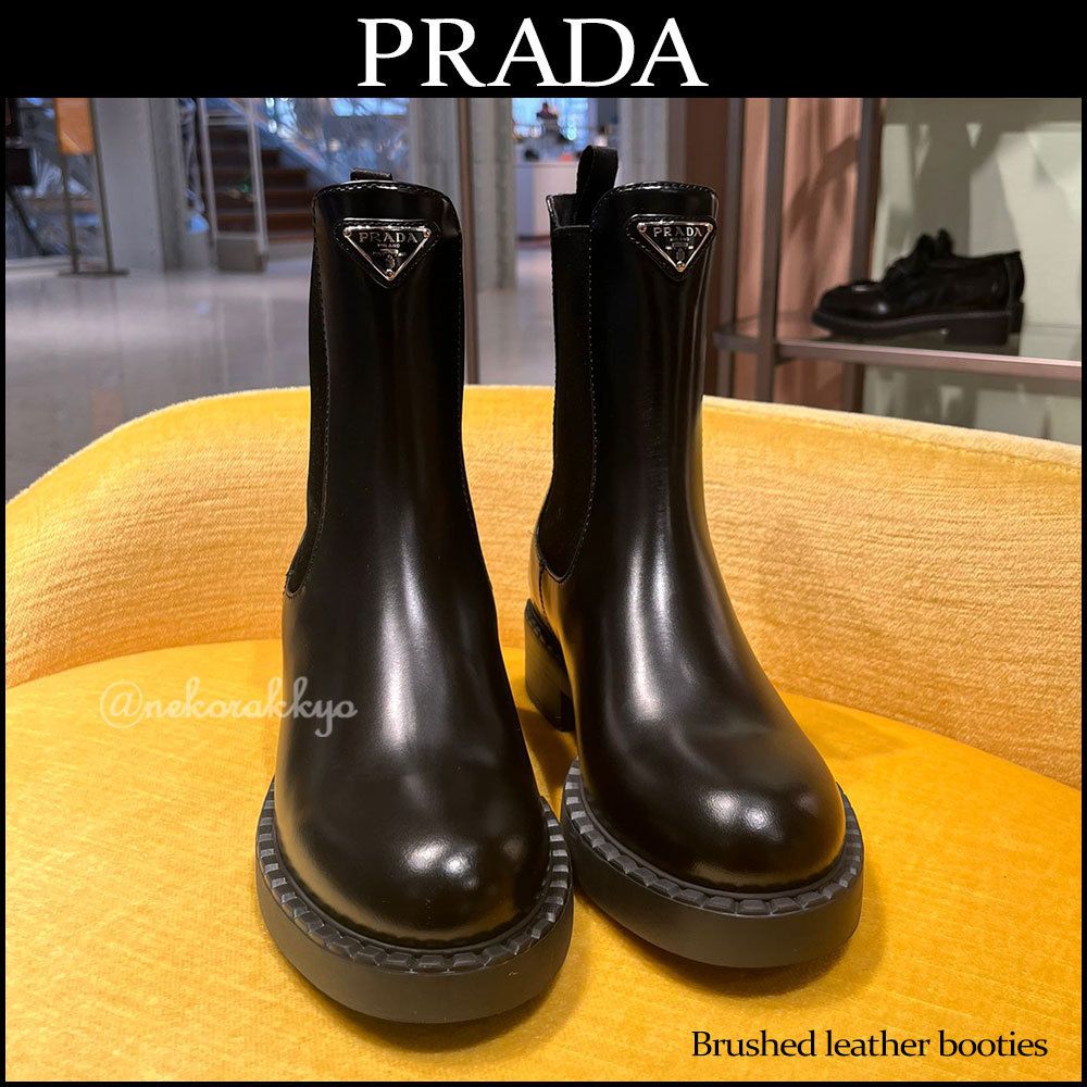 Prada＊Brushed leather booties サイドゴアブーツ 5cm＊送料込 (PRADA