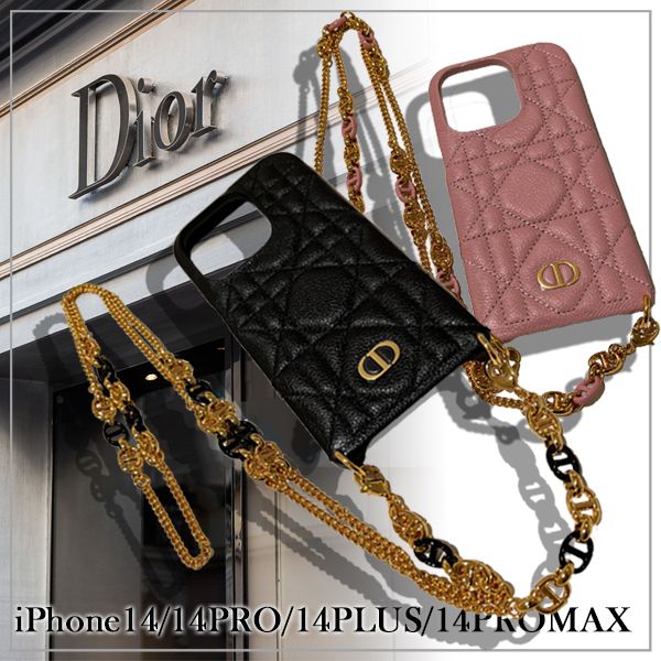 Dior】DIOR CARO IPHONE 14 PROチェーン付きケース (Dior/iPhone