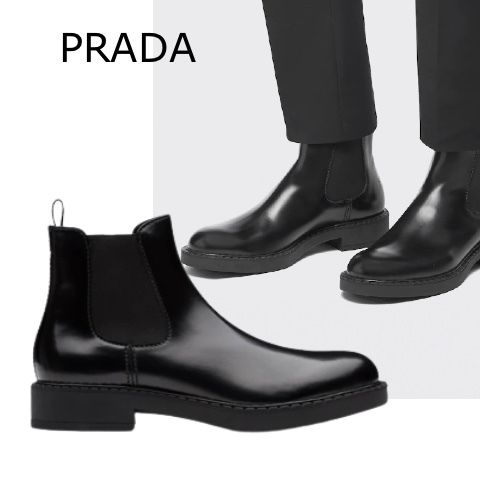 23AW】PRADA ロゴ Chelsea レザー サイドゴア ブーツ (PRADA/ブーツ