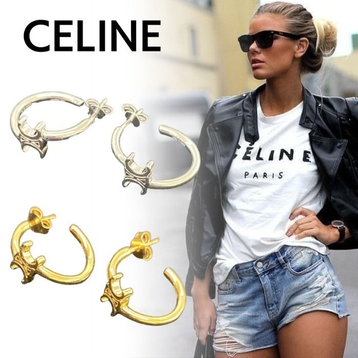 ◇国内直営【CELINE】トリオンフ アシンメトリックフープ ピアス