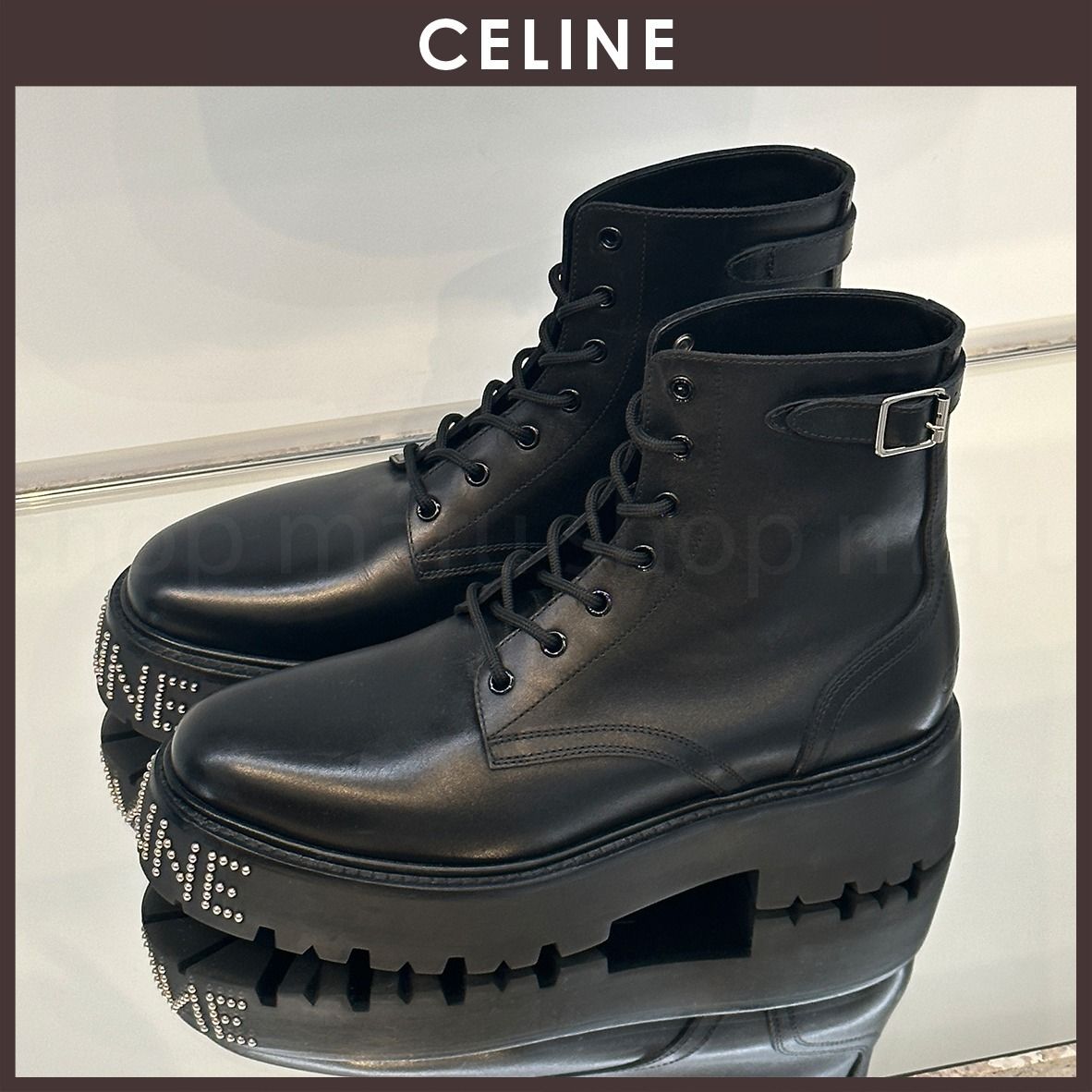 CELINE◇直営/正規店◇バルキー レースアップ ブーツ◇スタッズ