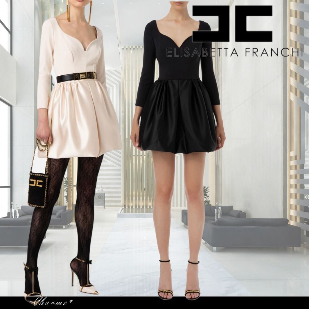 ERISABETTA FRANCHIバルーンスカート付クレープ生地ミニドレス