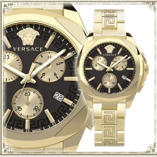 40mmサイズクロノグラフ◇VERSACE 腕時計 グレカ ブレスレット