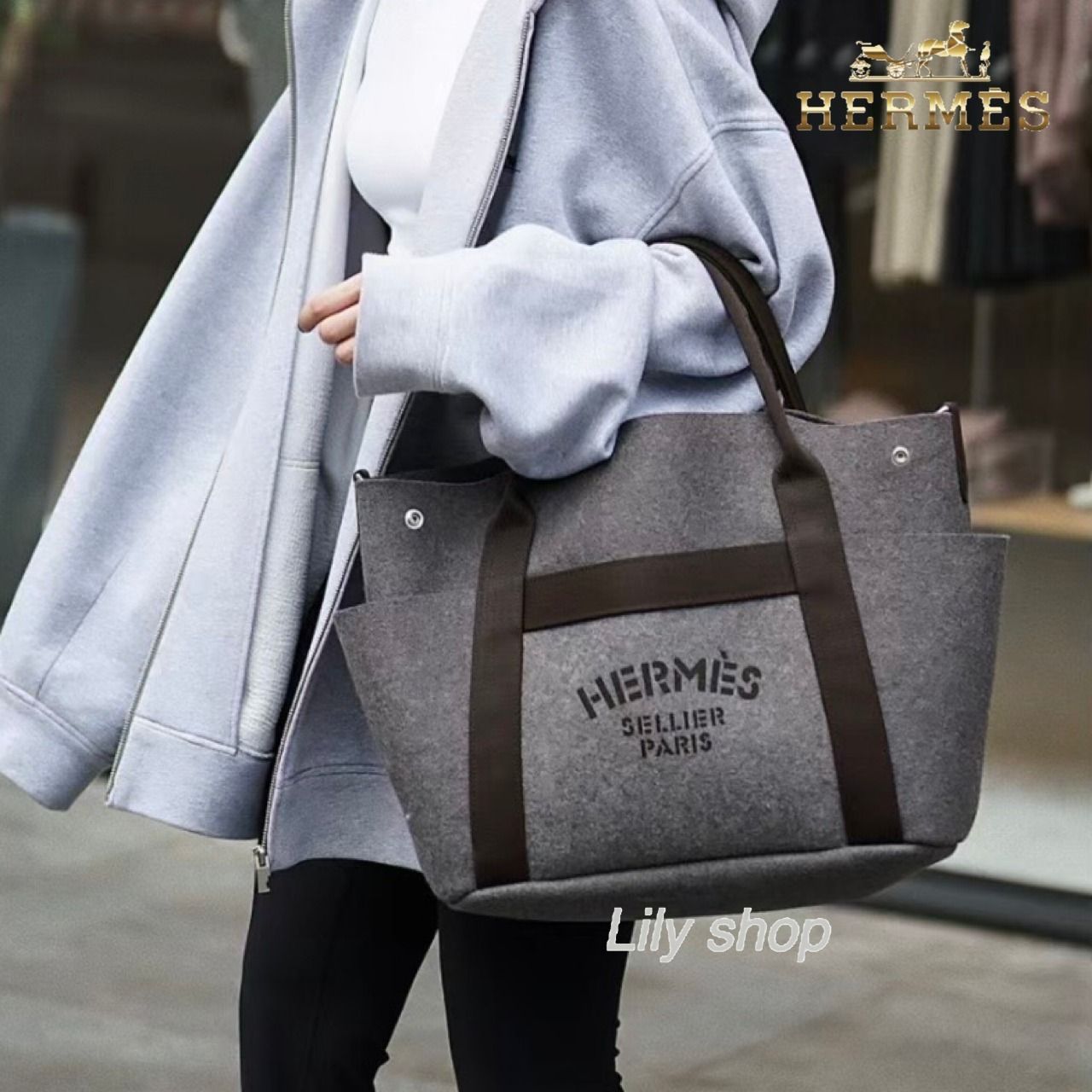 HERMES（エルメス） エールライン トートバッグ（MMサイズ） グレー