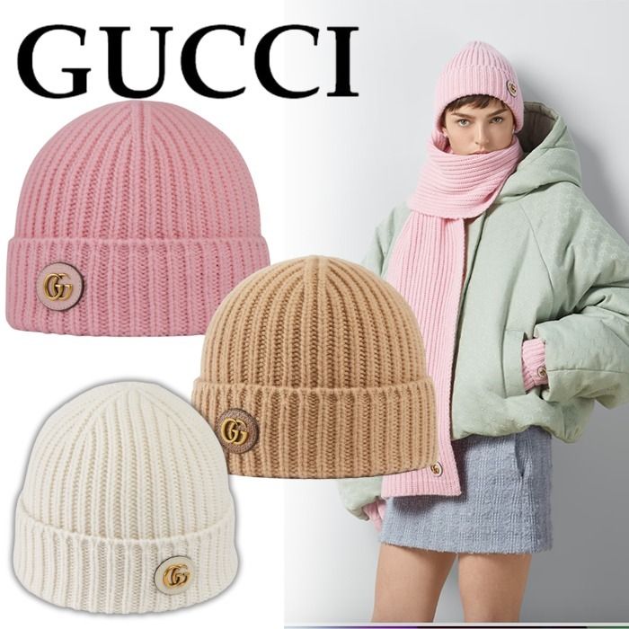 国内直営**GUCCI** ダブルG付き ウールカシミア キャップ (GUCCI