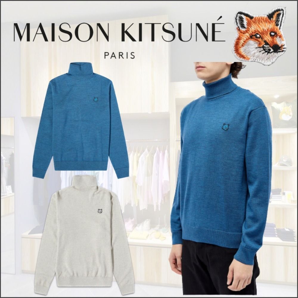 メゾンキツネ タートルネック ニット フォックス ブルー/グレー