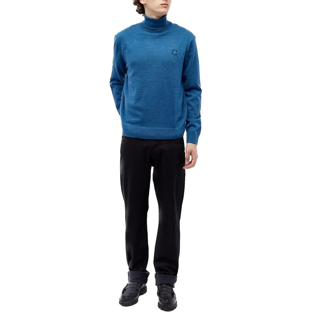 メゾンキツネ タートルネック ニット フォックス ブルー/グレー