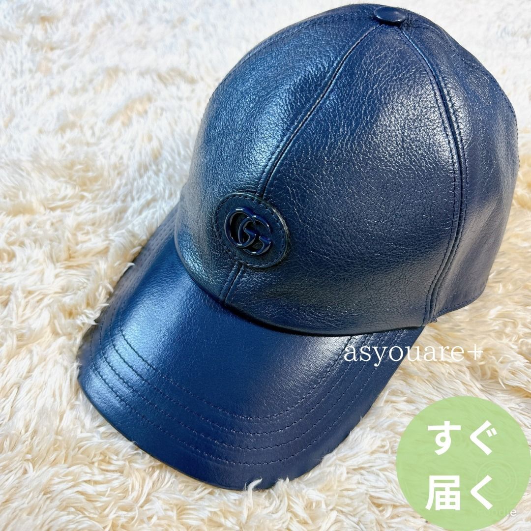VIP* GUCCI ダブルG付き レザー ベースボールキャップ ギフト♪ (GUCCI