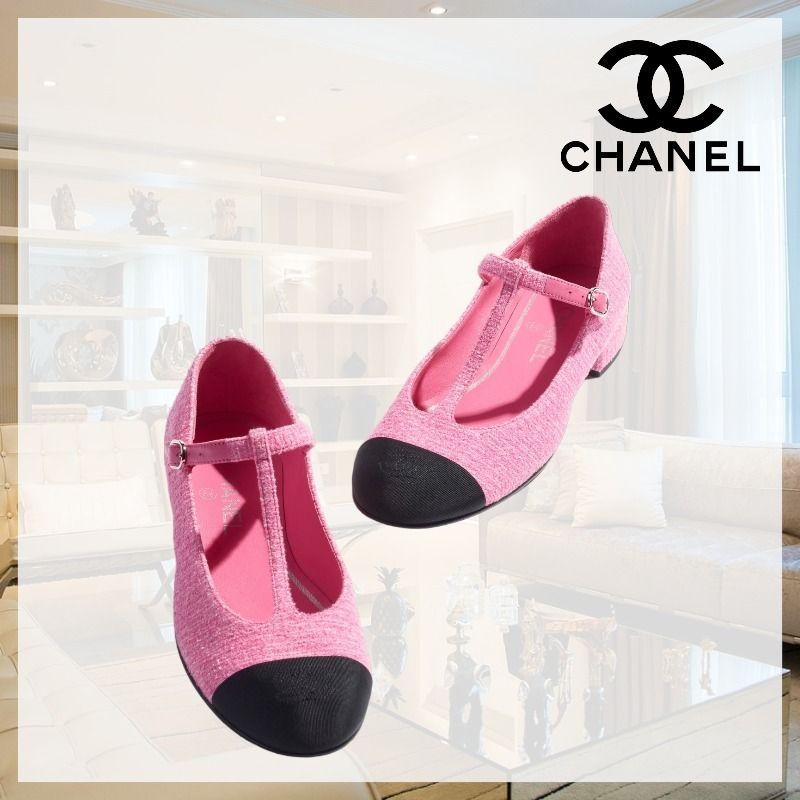 上品なピンク】 CHANEL 《メリージェーン ツイード》シューズ (CHANEL