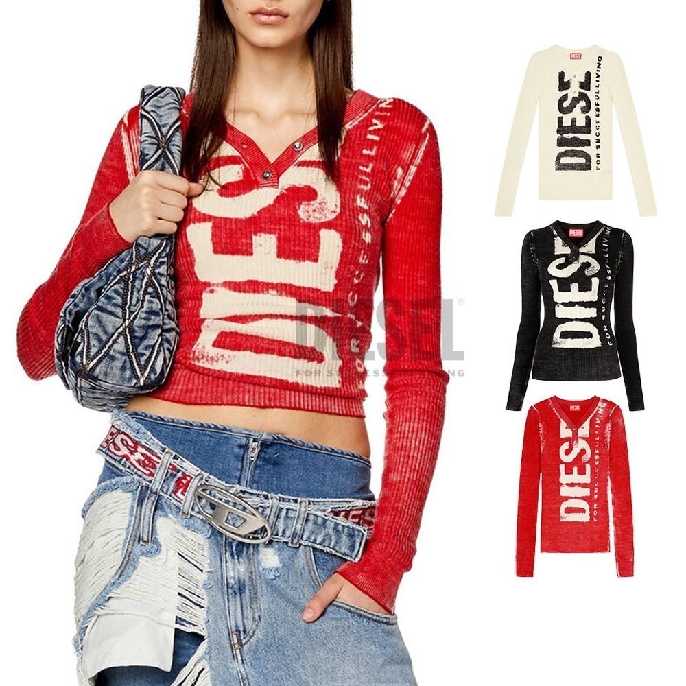 DIESEL ☆ M-Arita ペインティング ロゴ 長袖 ニットトップ 3色