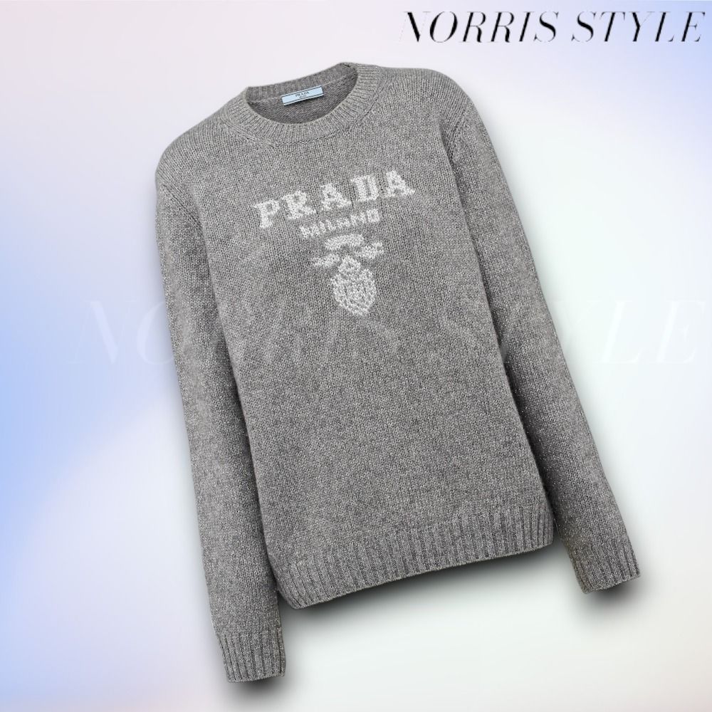 PRADA＊ウール&カシミア&ラメ クルーネック ロゴ セーター (PRADA