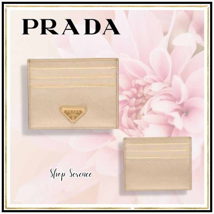 関税込☆【PRADA】サフィアーノレザー カードケース ゴールド (PRADA
