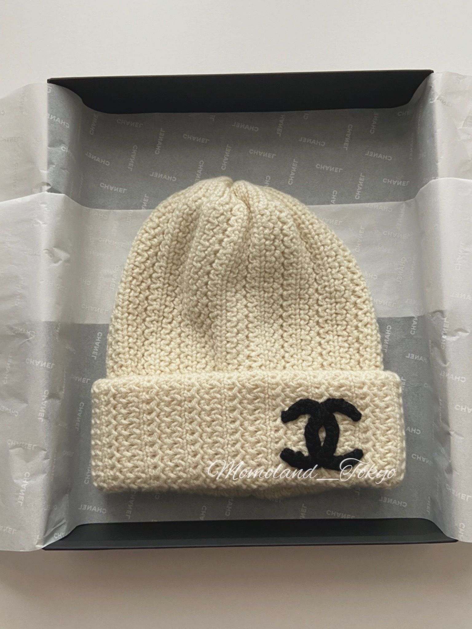 シャネル 23K ホワイト ニットキャップ ニット帽 (CHANEL/ニット