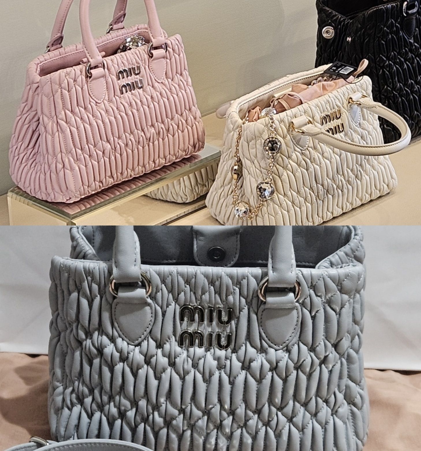 miumiuナッパクリスタル♪ミニトートバッグ2way♪ピンク 白 (MiuMiu