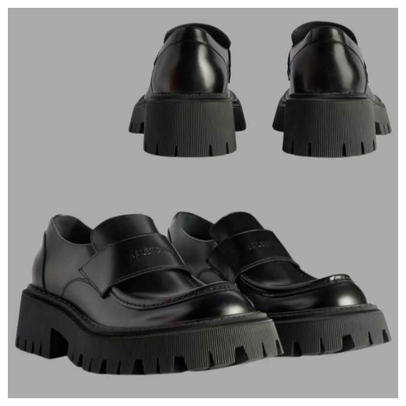 直営店*BALENCIAGA*トラクターメンズローファー*カッコいい黒
