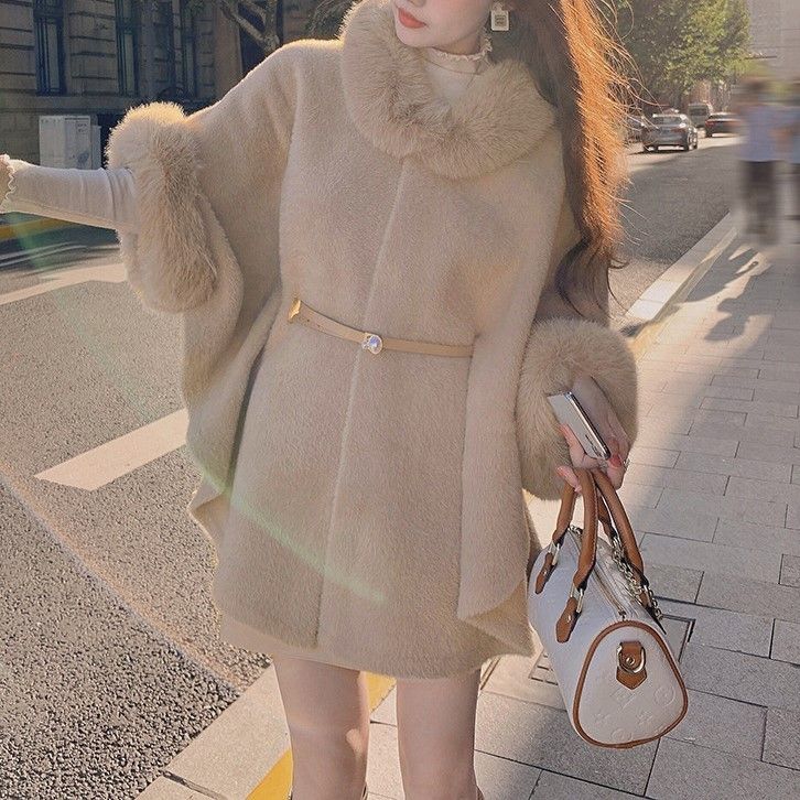 2色 スカートケープ ポンチョ マント ショール エコファー 1 (ポンチョ