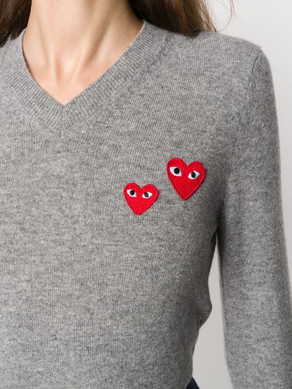 Comme Des Garçons Play Long Sleeve V-neck Sweater | Grey | FARFETCH CA