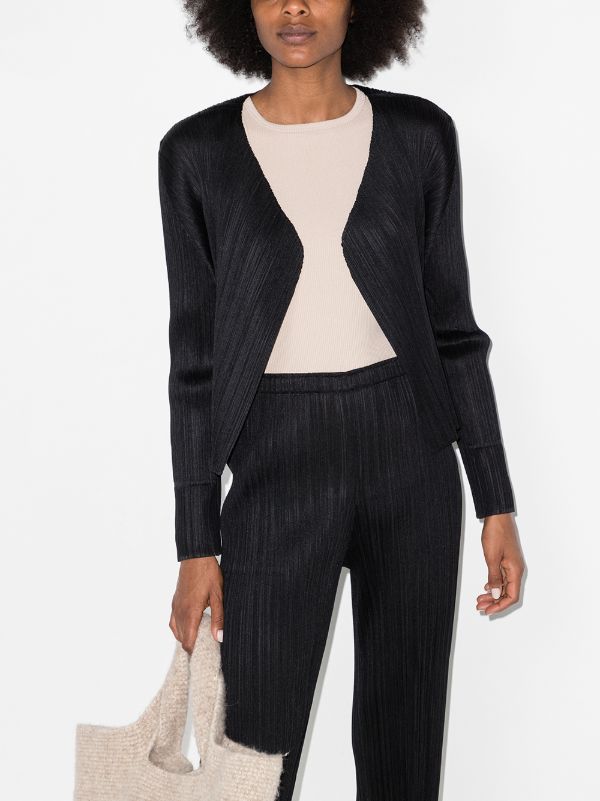 Pleats Please Issey Miyake Plissé long-sleeve Cardigan | Black