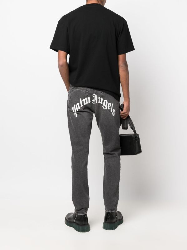 Palm Angels Black Logo Print Straight Leg Jeans | Black | FARFETCH