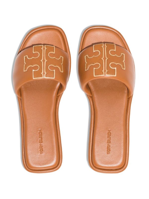 Tory Burch Double T Flat Sandals | Brown | FARFETCH