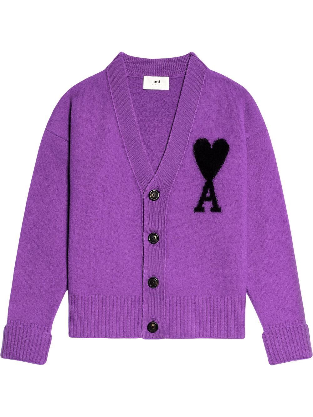 AMI Paris Ami De Coeur Wool Cardigan | Purple | FARFETCH
